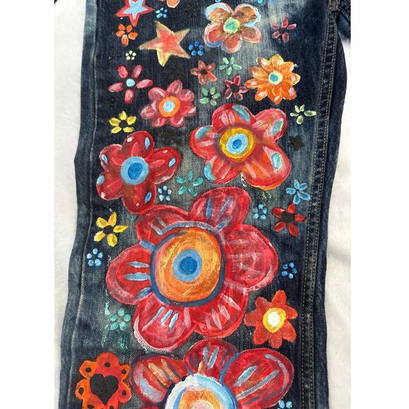 Levi's 501 Straight Cropped Cutoff Hand Painted Denim Jeans W30 - Picture 2 of 6